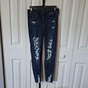 American Eagle Outfitters Ripped Skinny Jeans in Dark Blue